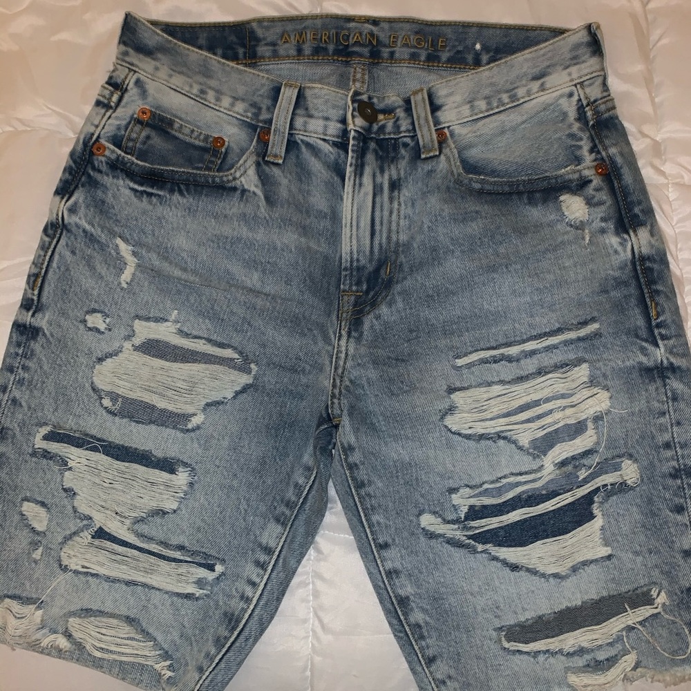 AE NEW denim distressed shorts
